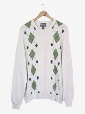 Lyle & Scott Argyle Sweater Mens Large Cotton V Neck Preppy Golf Classic